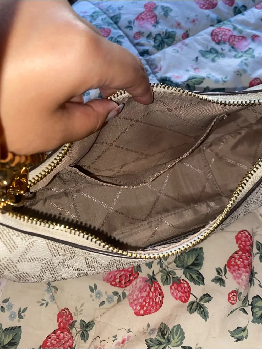 Michael Kors Cream Logo Shoulder Bag with Gold Chain